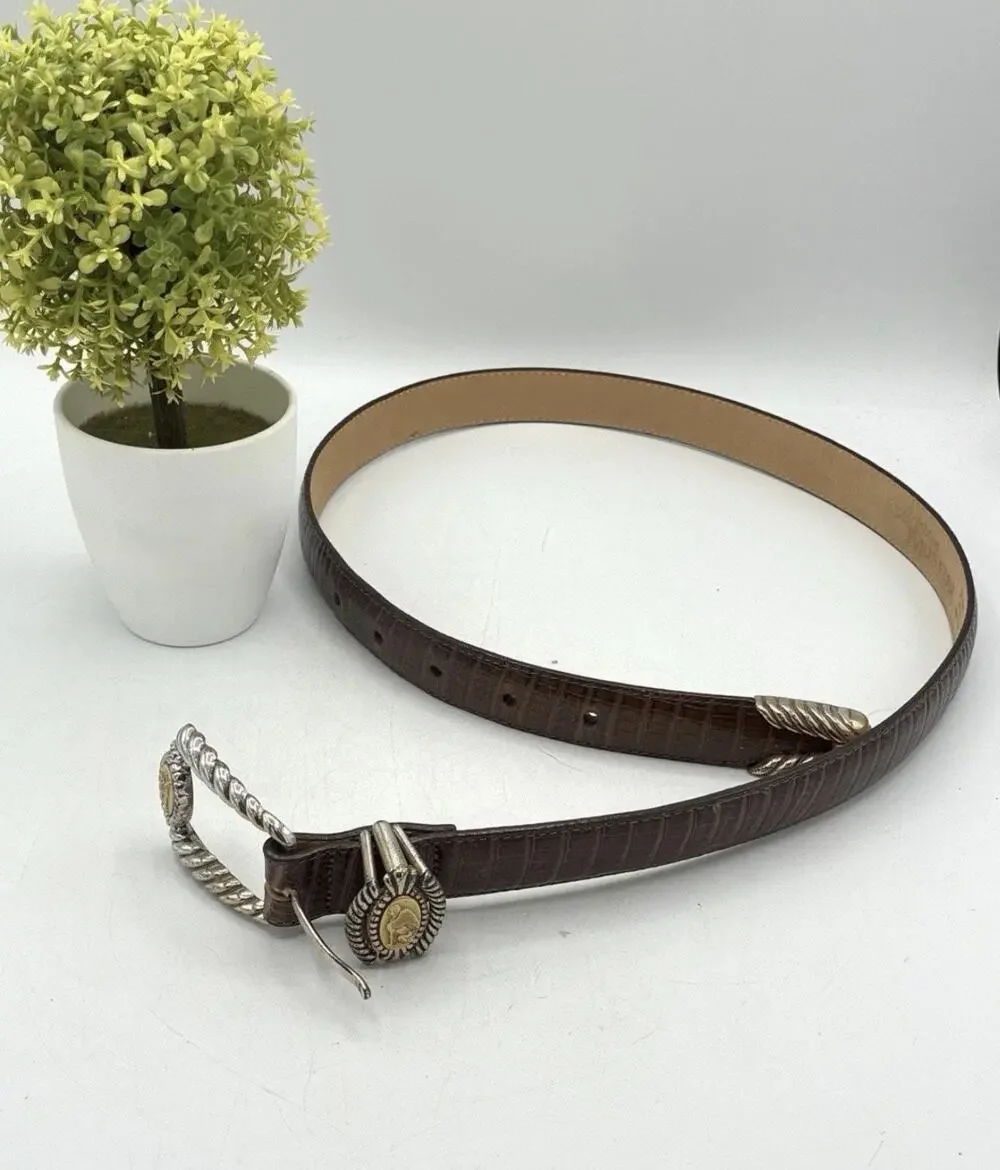 Brighton Museum Collection Brown Leather Belt Sphinx Pegasus Coins Med (Msca)